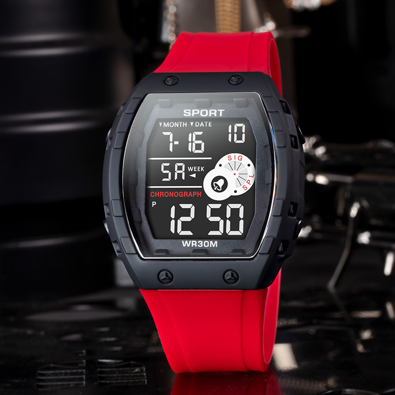 Tendencia barril de vino hombre al aire libre nocturna cronógrafo electrónico reloj electrónico alarma multifuncional reloj electrónico al por mayor