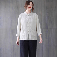 棉麻复古立领风唐装春秋太极服女禅意大码上衣衬衫男女古装汉服秋