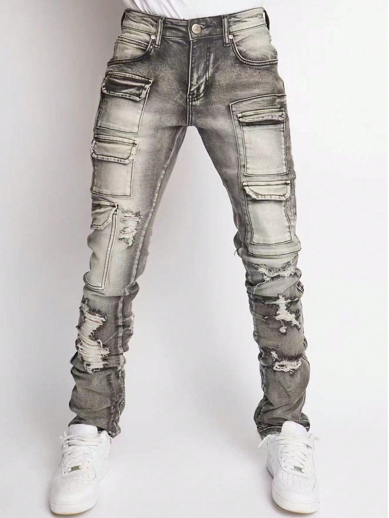 Herren Jeans Mit Stretch Und Patches Gerade Geschnitten Im Style_voghion.com
