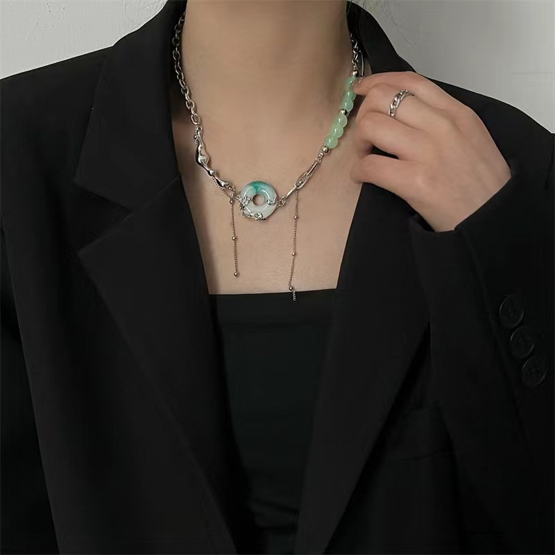 Chinoiserie Round Alloy Titanium Steel Beaded Inlay Zircon Unisex Necklace 1 Piece