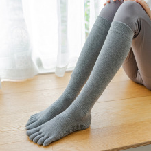新款长筒五指瑜伽袜防滑舒适吸汗分趾袜纯色点胶棉质普拉提袜批发