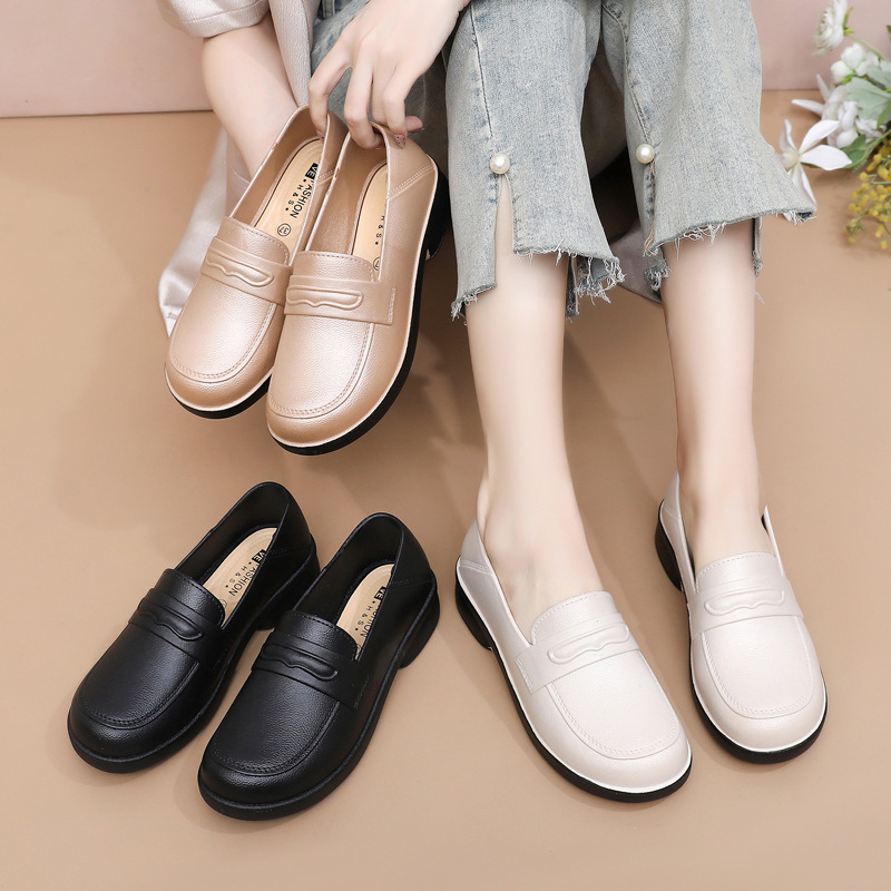 2026 New Waterproof and Non-Slip Women's Shoes, Summer Round-Toe Single Shoes, British Style Loafers, Black Professional Formal Work Shoes 2026 New Waterproof and Non-Slip Women's Shoes, Summer Round-Toe Single Shoes, British Style Loafers, Black Professional Formal Work Shoes