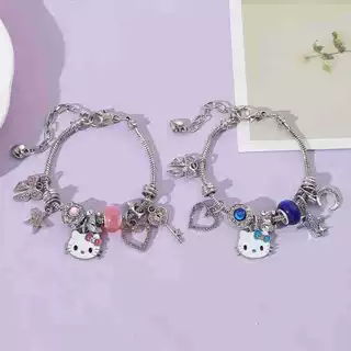 凯蒂猫不锈钢手链潘家大孔珠DIY串珠手链卡哇伊可爱猫朵拉系手链