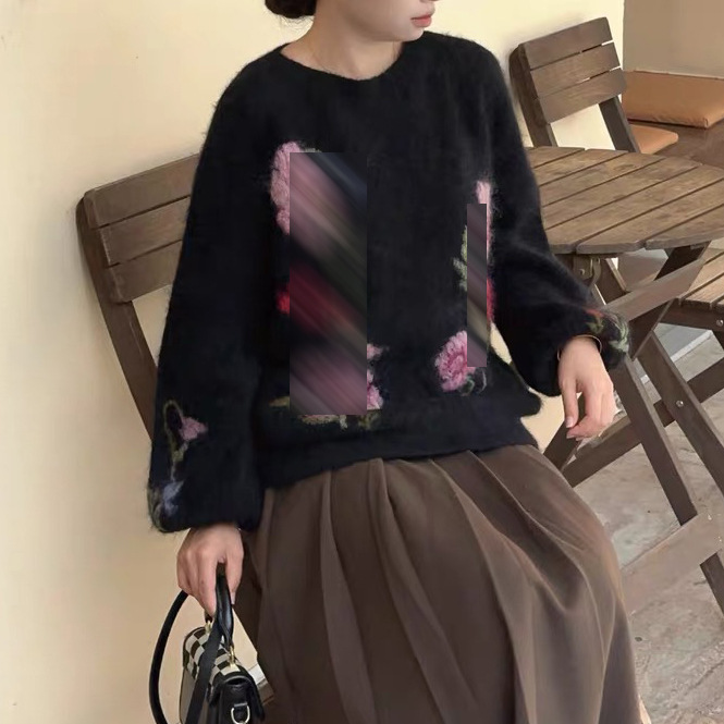 现货 提花小众独特针织衫时尚洋气百搭温柔风套头毛衣女春秋F1542|undefined