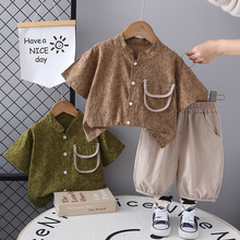 外贸男童套装夏季儿童2025新款帅宝宝韩系衬衫夏装洋气短袖两件套