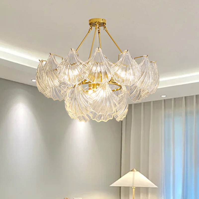Living room chandelier post-modern simple light luxury bedroom lamp creative atmosphere shell crystal glass master bedroom dining room lamp Living room chandelier post-modern simple light luxury bedroom lamp creative atmosphere shell crystal glass master bedroom dining room lamp