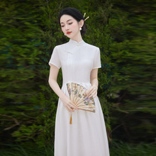 现货新中式提花仙女风显瘦改良旗袍连衣裙上架