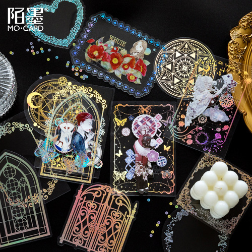 Momo PET hot-color gold laser collage card, Galaxy Brilliant Series, 8 types of retro dreamy pocket photo frames and stickers
