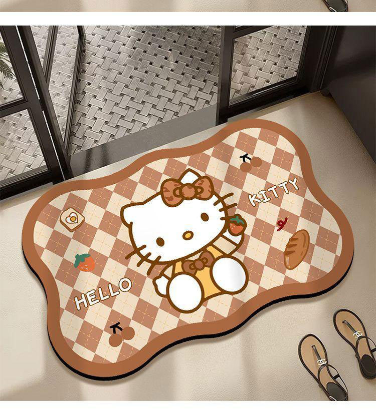 Cartoon Hello Kitty diatomaceous earth absorbent floor mat, suitable for bedrooms, bathrooms, and doorways, with anti-slip properties, and a cute decorative design