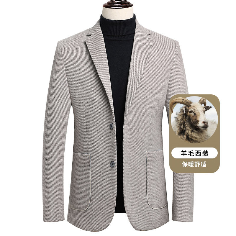 Áo vest nam dạ len dày dáng ôm, cổ vest hai nút, tay dài, phong cách công sở — Màu be, Xanh tím than