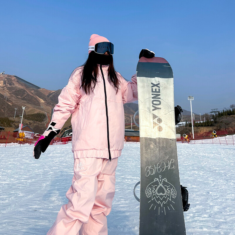 Ski Resort Rental Popular Waterproof and Windproof Pink Ski Suit Set for Men and Women Snow Jacket and Snow Pants Two-Piece Set Tzm032