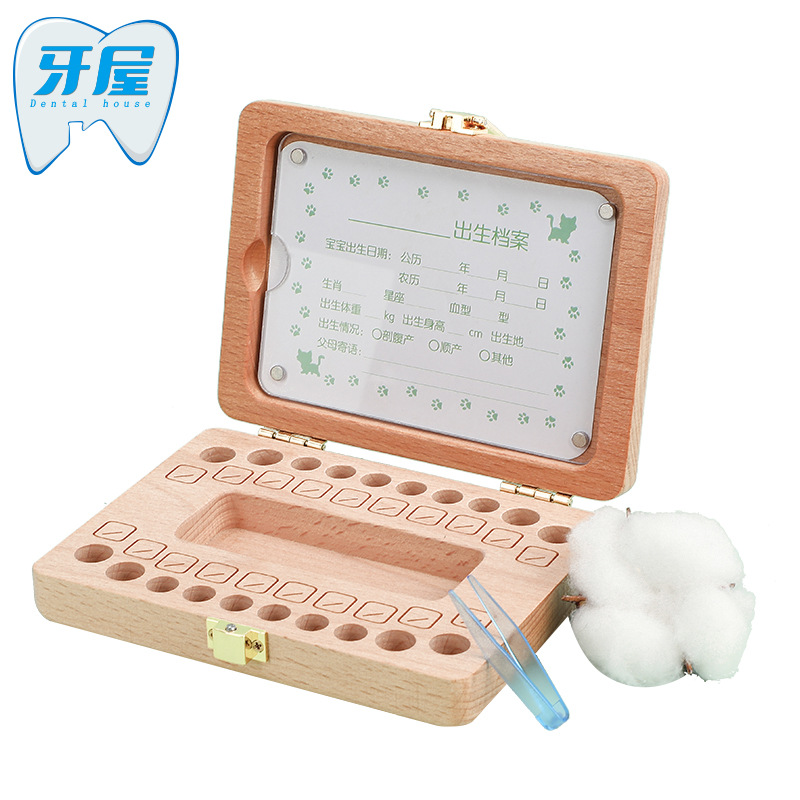 Procesamiento personalizado de madera infantil caja de dientes de leche para niños niñas cabello fetal umbilical guardar caja de almacenamiento regalo de cumpleaños creativo image 6
