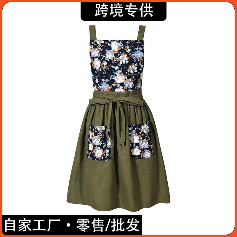 Amazon Cross-Border Best-Selling Retro Women's Apron Dress with Printed Waterproof and Oil-Proof Design for Adults Kitchen Apron Amazon Cross-Border Best-Selling Retro Women's Apron Dress with Printed Waterproof and Oil-Proof Design for Adults Kitchen Apron