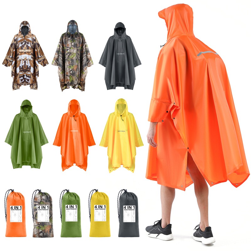 Amazon AliExpress four-in-one new men's and women's multi-functional outdoor quick-drying rain-proof sunscreen raincoat poncho floor mat