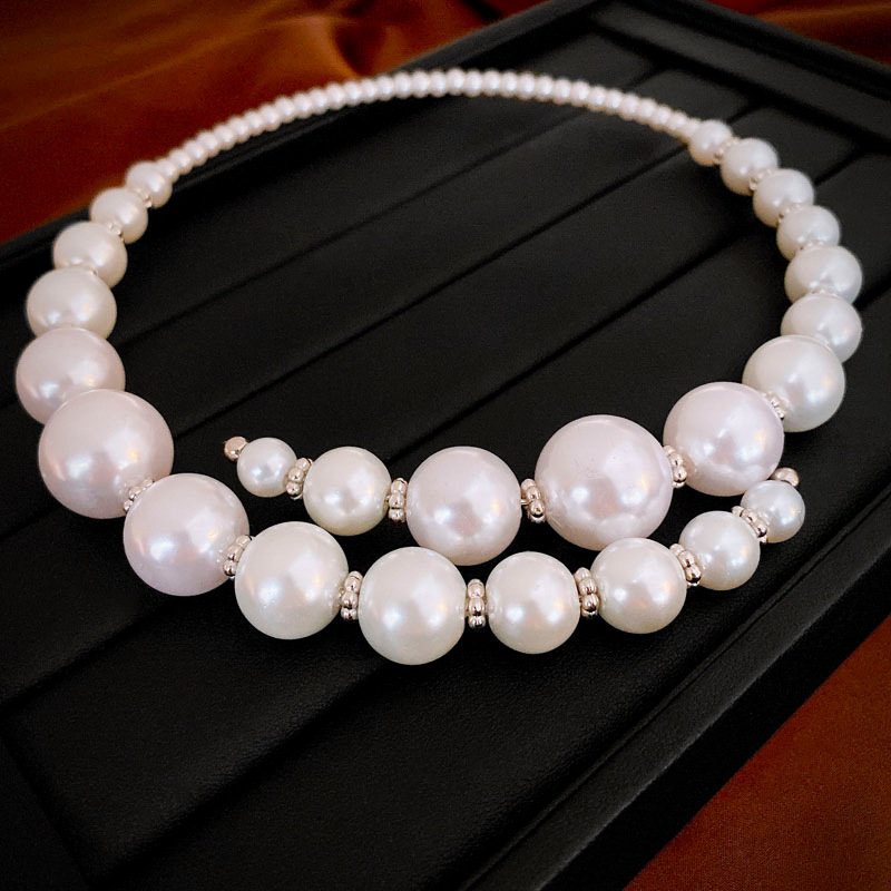 Collar de perla de tamaño exagerado, personalidad europea y americana, temperamento de nicho simple, ajuste de alta sensación para mujeres