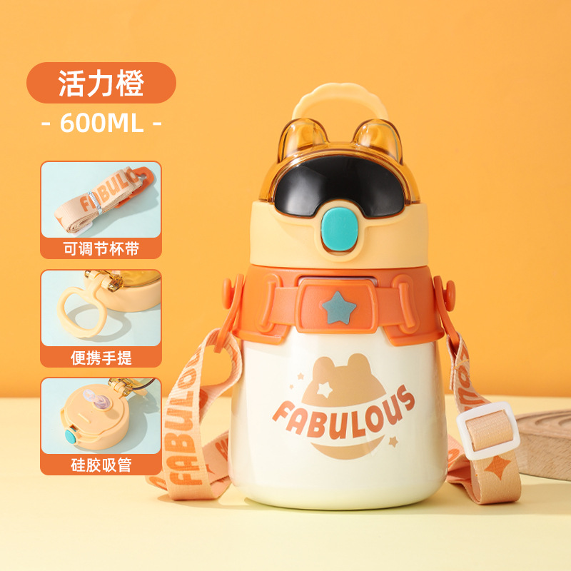 Taza de paja para niños dibujos animados acero inoxidable doble capa tapa de silicona termo gran capacidad personalizado