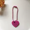 Rose red heart piece + 12mm wave bead chain