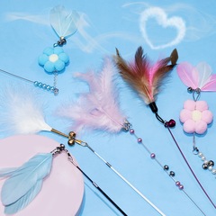 Direct sale retractable cat wand manufacturer cat toy bell bite-resistant wooden rod cat wand long pole feather fairy wand