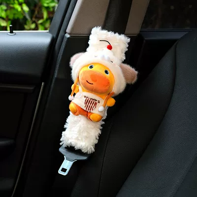 Capybara Lulu Car Seatbelt, Seat belt shoulder pad - puppy-hat-sitting-capybara-lulu-white-curly-shoulder-cover-single-positive-no-specifications