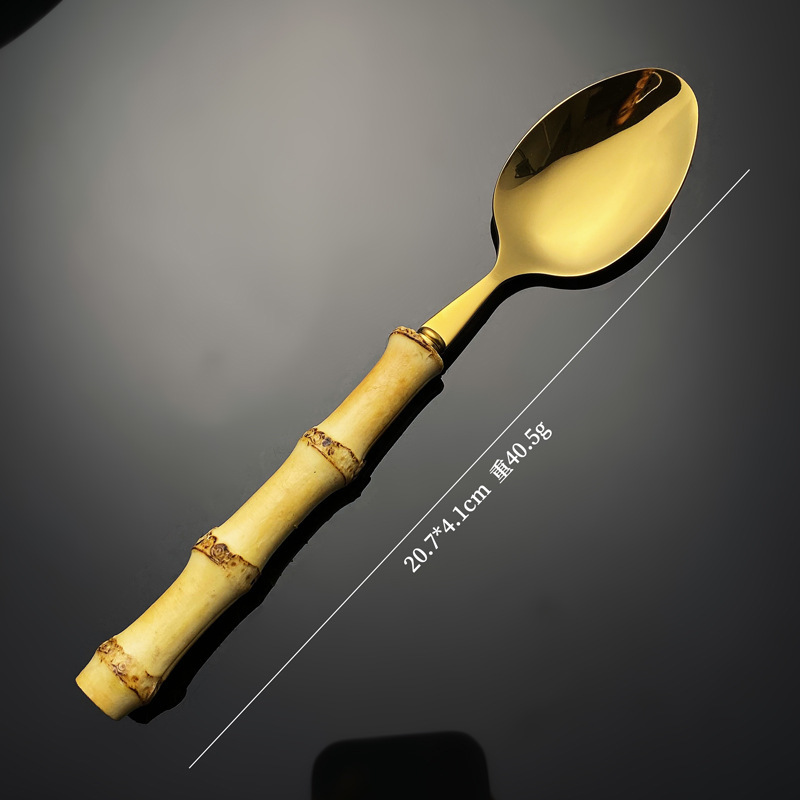304ステンレス食器天然竹節柄洋食ナイフフォークスプーン復古ステーキナイフネット赤デザートスプーンフォークスプーン|undefined