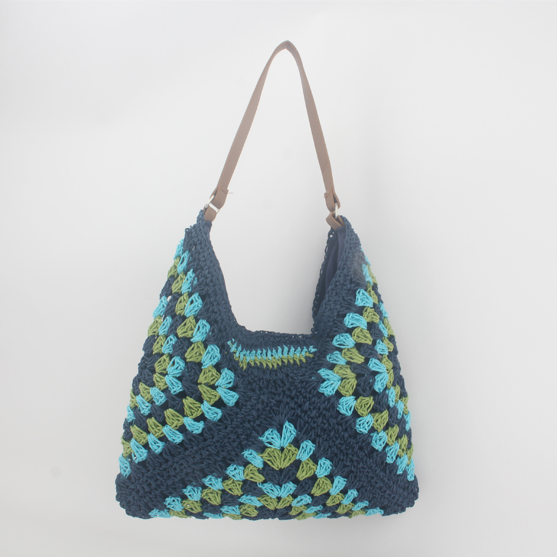 Color Block Pattern Women's Large Paper Color Block Vacation Weave Square Open Shoulder Bag