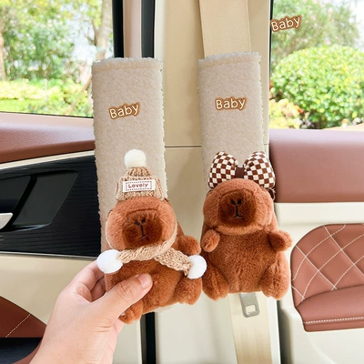 Seat belt shoulder pad, guard universal car anti-collar protective - 1-pair-of-large-capibala-teddy-velvet-shoulder-pads