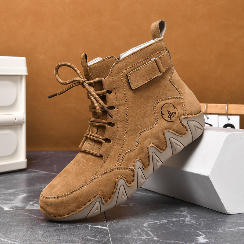 New Cross-border Shoes, Large Size Women's Martin Winter Plush Warm Mid-top Leather Boots, Outdoor Casual Short Boots_vogvips.com