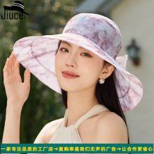 加大檐水墨印花防晒帽子女夏季出游户外大沿帽三亚遮脸护颈遮阳帽