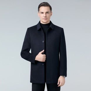 Winter Thickened Men's Double-Sided Woolen Wool Coat Detachable Goose Down Liner Trenchcoat Middle-Aged and Elderly Lapel Button Coat