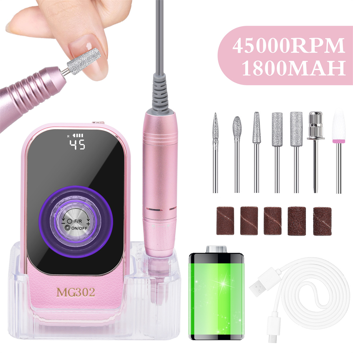 Lijadora de uñas de almacenamiento eléctrico especial transfronteriza 45000 rpm removedor de uñas eléctrico portátil con base