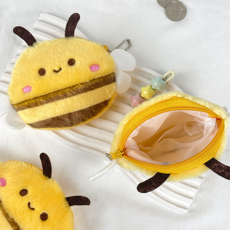 Cute Blush Bee Plush Coin Purse Headphone Storage Bag Keychain Creative School Bag Bee Pendant Wholesale Cute Blush Bee Plush Coin Purse Headphone Storage Bag Keychain Creative School Bag Bee Pendant Wholesale