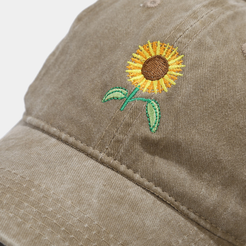 アマゾン ソフトトップ ベースボールキャップ 新作 ウォッシュド ヴィンテージ ひまわり刺繍 ピークキャップ アウトドア 日焼け防止帽子|undefined