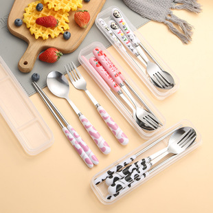 Stainless Steel Tableware Cartoon Animal Knife, Spoon and Fork Three-Piece Set Children's Picnic Outdoor Portable Tableware Set Wholesale