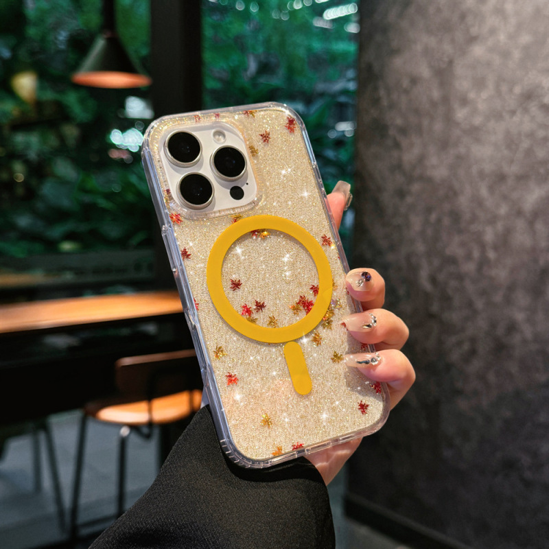 适用iPhone17promax磁吸手机壳闪粉碎花苹果16全包保护套三星S25u|undefined