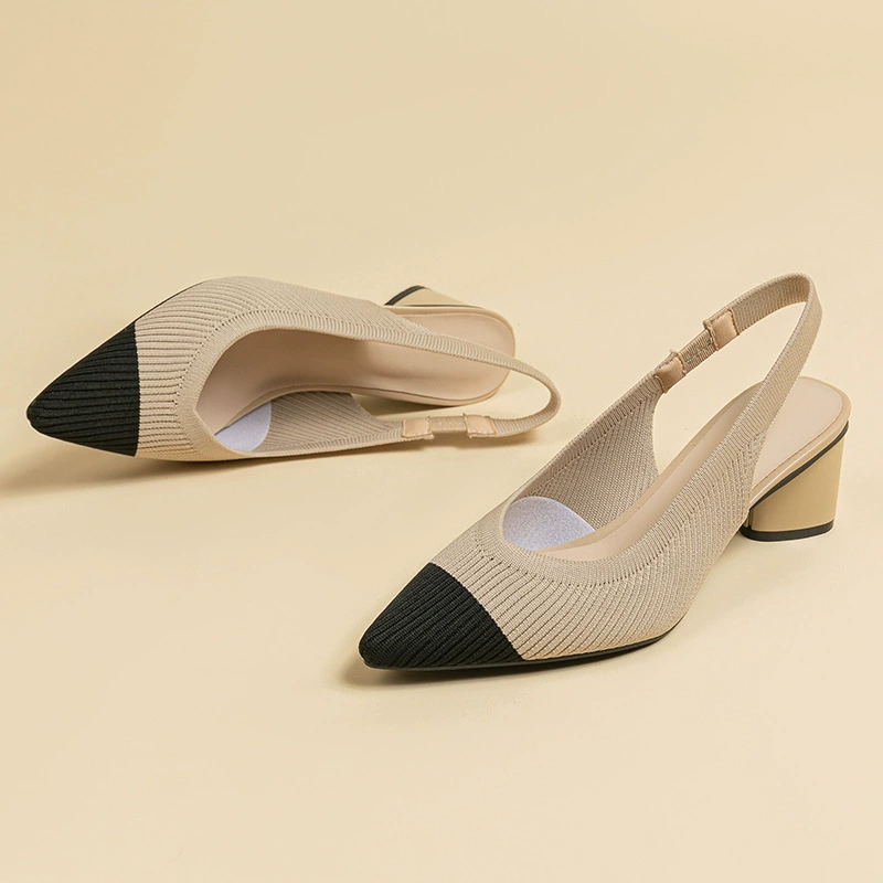 Сандалии BT663: модные вязаные босоножки с открытым задом, на толстом каблуке, с острым носком, на каждый день