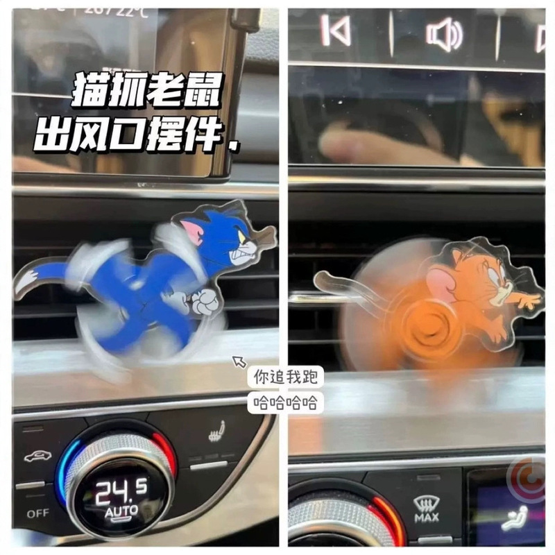 トムとジェリー車のエアベントインテリアアクリルスタンド車のスイングオーナメント回転可能な漫画装飾クリップ|undefined