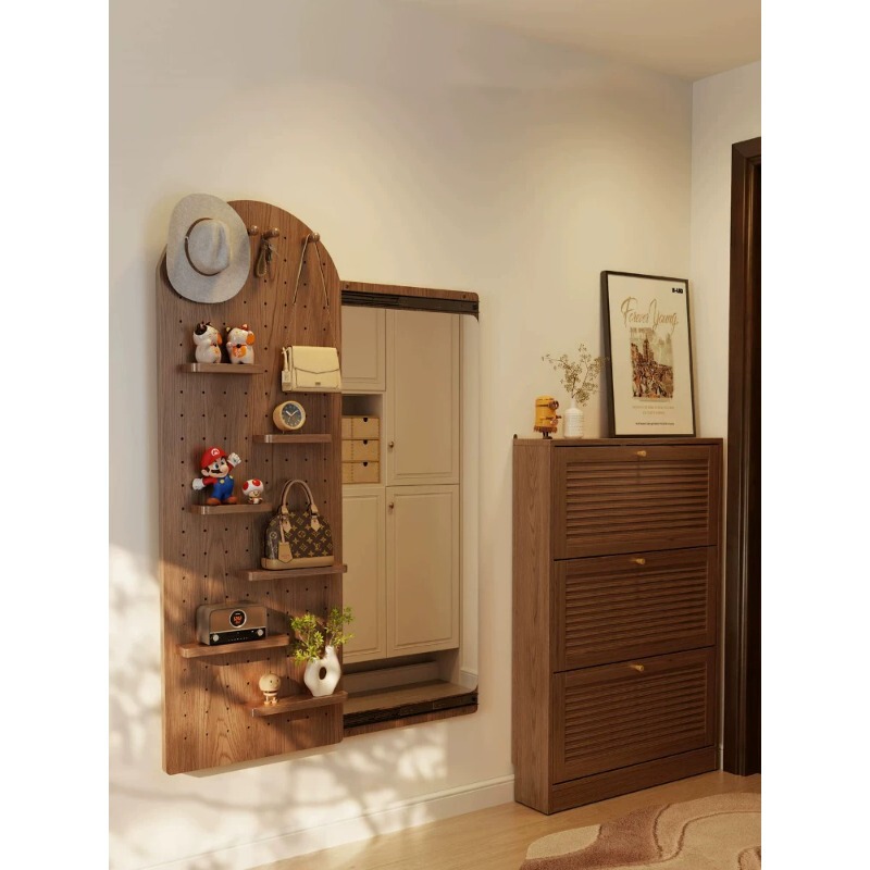 Second-Hand Perforated Board Dressing Mirror with Integrated Hidden Sliding Full-Length Mirror, Closable Wall-Mounted Entryway Fitting Mirror Second-Hand Perforated Board Dressing Mirror with Integrated Hidden Sliding Full-Length Mirror, Closable Wall-Mounted Entryway Fitting Mirror