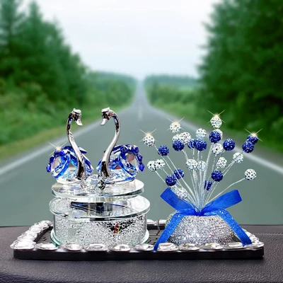 Style for Women, Car ornaments - solar-rotating-blue-swan-blue-diamond-gypsophila-large-diamond-square
