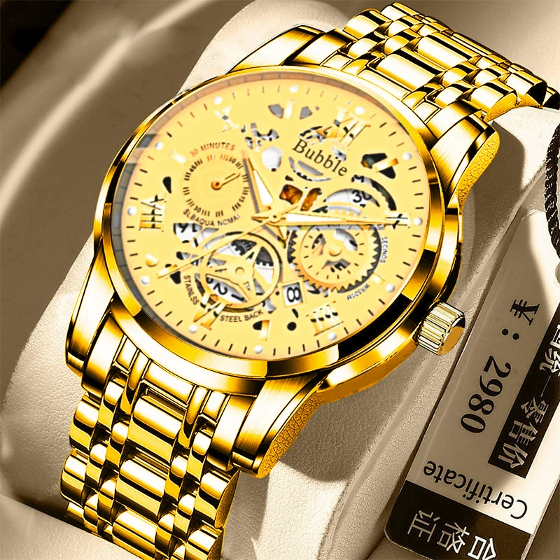 Men's Quartz Wristwatch, Waterproof, Light-Luxury Style, Multiple Colors & Gift Box Options