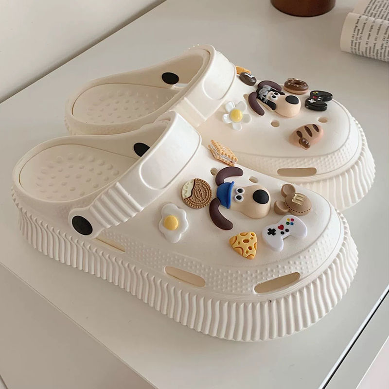 두꺼운 바닥 흰색 리더 개 DIY 신발 꽃