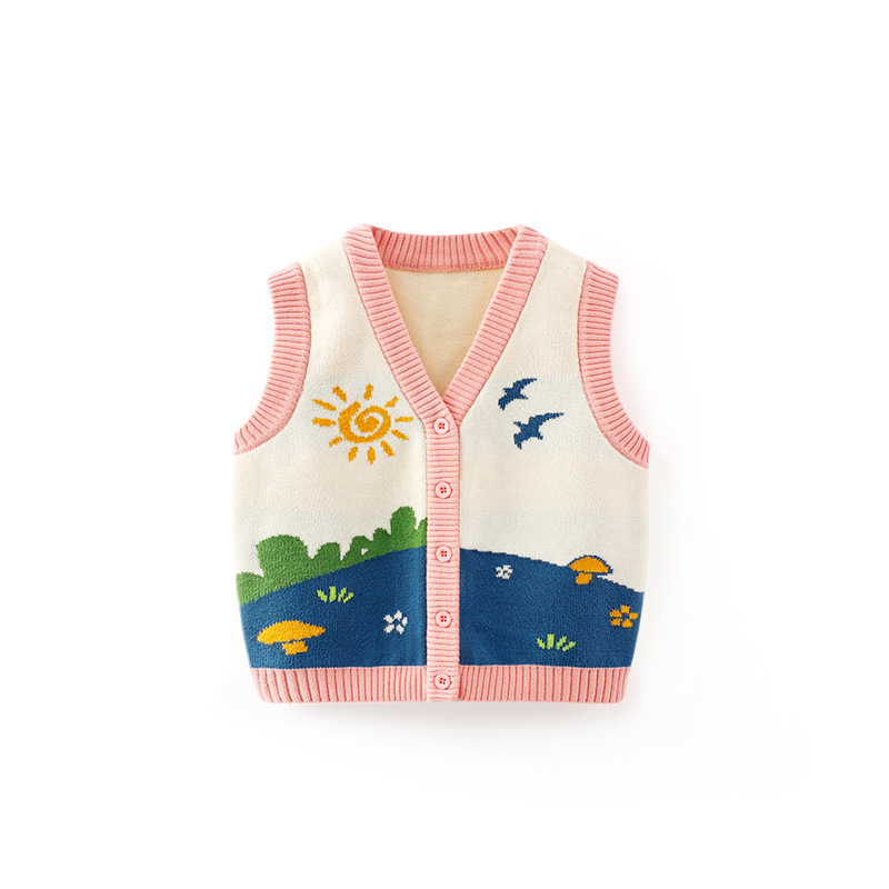 Babu Yutian estilo clase A de punto bebé chaleco primavera y otoño de los niños de dibujos animados chaleco cardigan de punto suéter del bebé