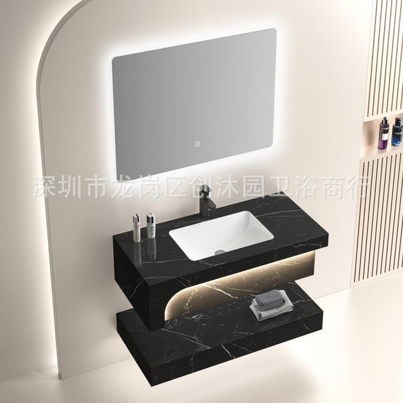 gabinete de baño de cerámica de tabla de roca combinado inteligente baño simple moderno lavabo de doble capa lavabo integral lavabo