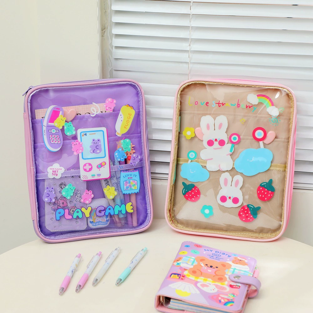 Transparent cartoon organizer bag PVC, protective case, with little bears, 11 inch, 10.5 inch