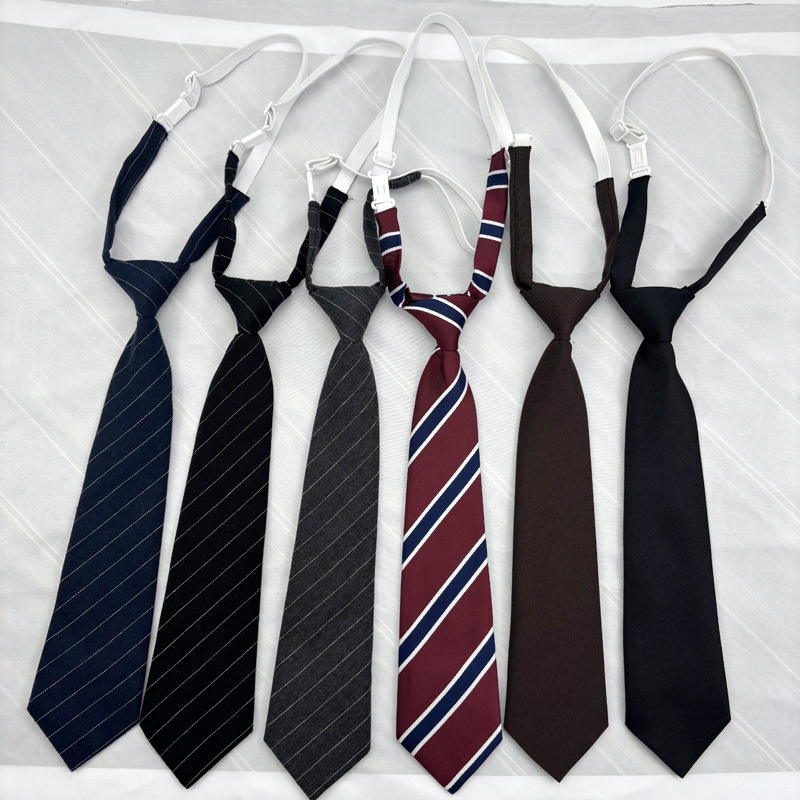 Cross-border set of striped ties, no-knot solid color matching shirts, performance photography uniform props for trendy male and female students Cross-border set of striped ties, no-knot solid color matching shirts, performance photography uniform props for trendy male and female students