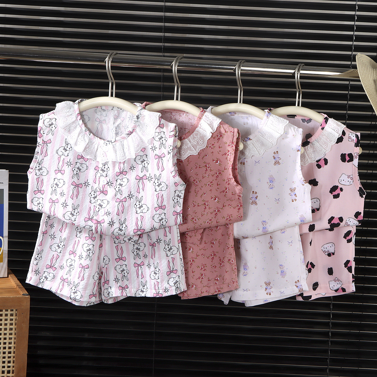 儿童宽松薄款夏新款人造棉棉绸仿亚麻ins风两件宝宝无袖套装