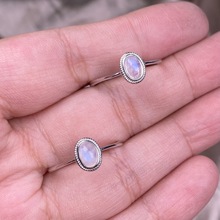 蓝月光石戒指s925银镶嵌经典简单包边女手饰品蓝光强无裂活口设计