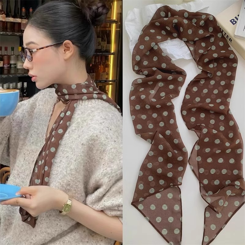 长条波点丝巾系脖高级感女2025新款韩系脖子搭配领巾丝带飘带腰带