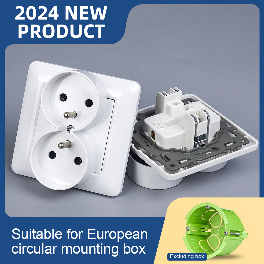 82型 欧式欧标PC白色四孔连体双法式法标16A插座法国俄罗斯韩国插