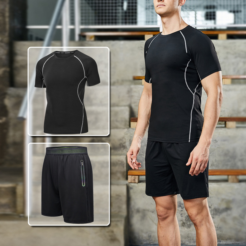 Ropa de fitness para hombres secos rápidos pantalones cortos de mangas cortas equipos de entrenamiento de la mañana para correr hielo deportivo para mujeres yoga set image 1
