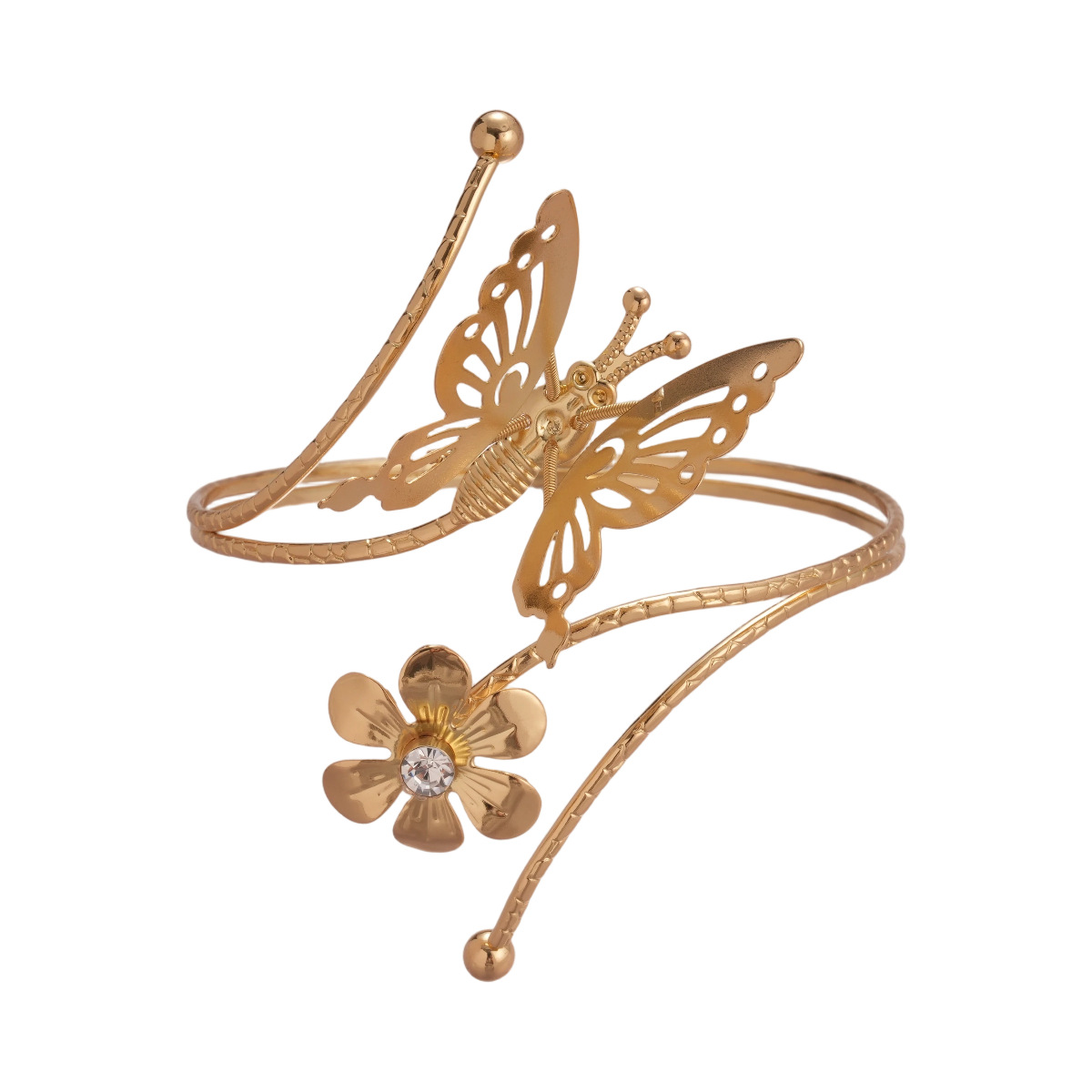 Europa y América sensación metálica de diamantes flores mariposa brazalete de apertura de moda alta sensación brazalete de nicho simple para mujeres
